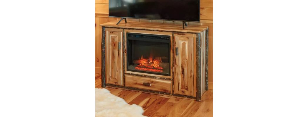 Rustic Hickory TV Stand with Fireplace