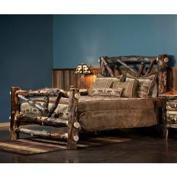 Fireside Log Furniture Log Bedroom B112-RP-ST King Double Rail Bed, Wayside Furniture & Mattress
