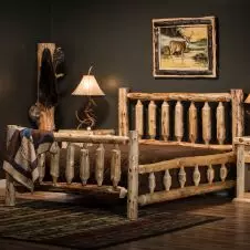 Cedar Lake The Original Log Bed--Queen, Clear finish, Spindled Double side rails