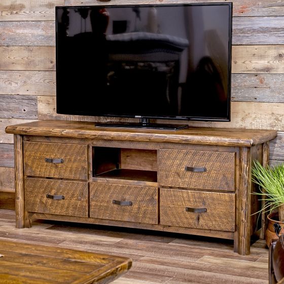 Olde Towne Five Drawer Entertainment Center in Barnwood Lager Finish