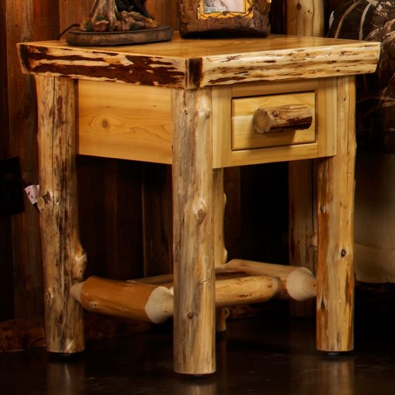 Cedar Lake Lodge 1 Drawer Log Nightstand--Honey finish