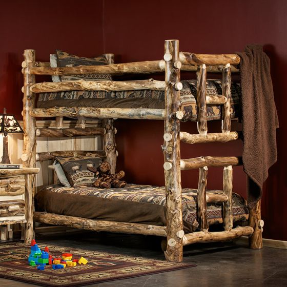 Beaver Creek Aspen Log Bunk Bed--Twin over Twin, Light aspen, Standard logs, Clear finish