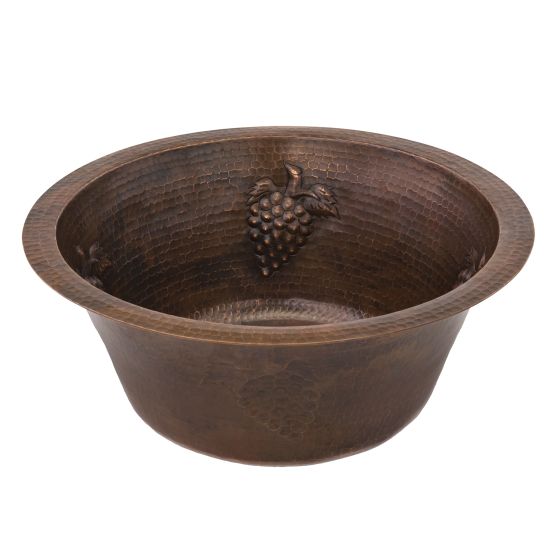 16" Round Copper Grapevine Bar & Prep Sink w/ 2" Drain