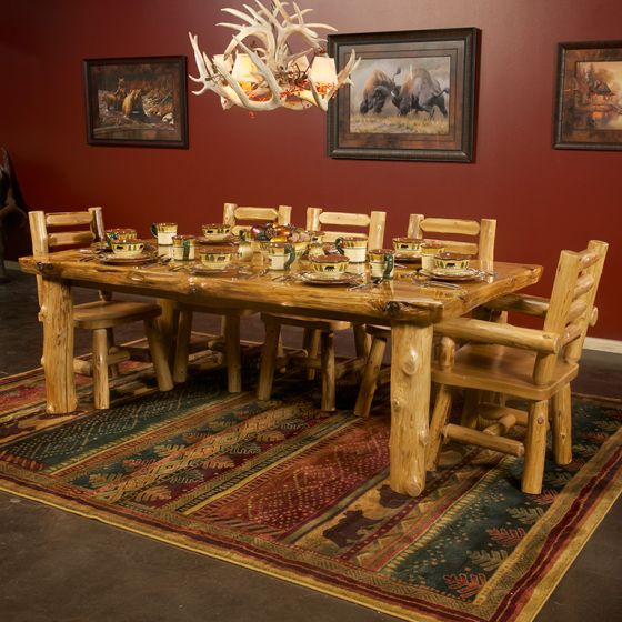 Cedar Lake Log Dining Table in honey finish (High Gloss Finish is a Special Order)