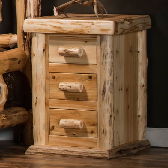 Cedar Lake Lodge 3 Drawer Log Nightstand--Clear finish