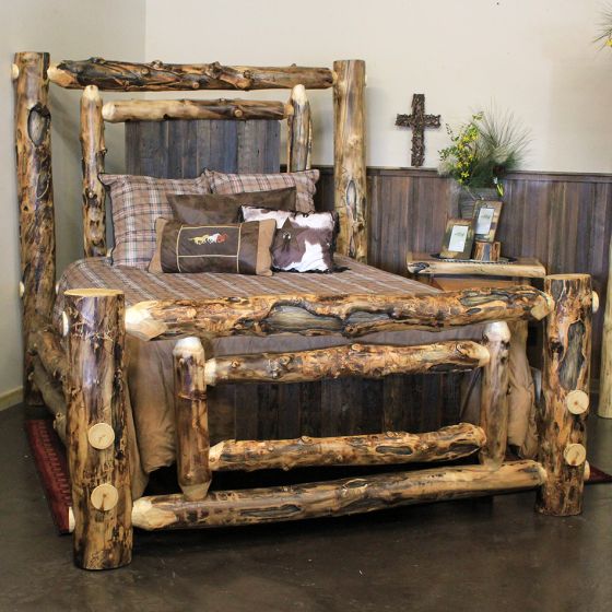 Yosemite Aspen & Barnwood Bed--Clear finish, Light aspen, Extra Gnarly logs, Double Log side rails