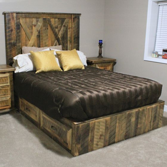 Rustic Rough Cut Weathered Pine Platform Bed