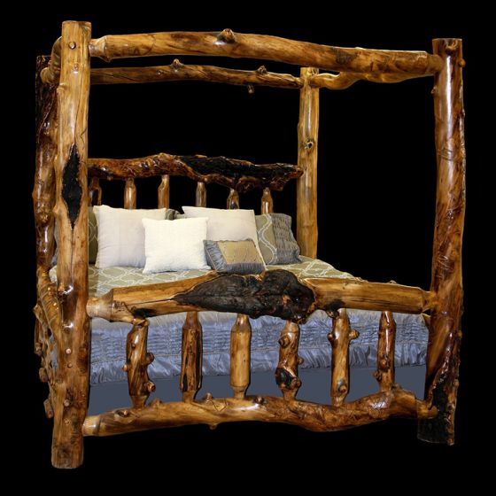 Rustic Aspen Log Canopy Bed