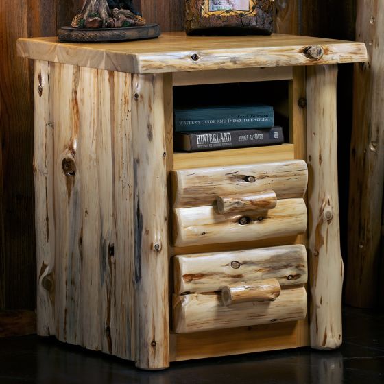Cedar Lake Logger 2 Drawer Log Nightstand--Clear finish
