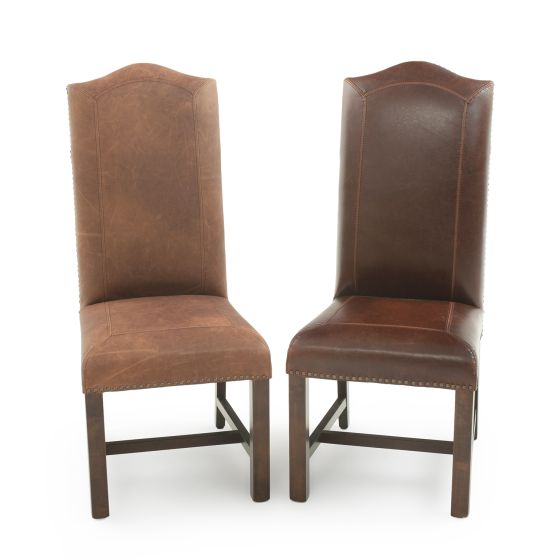 Bristol Dining Chair - Bomber Jacket Brown Leather (L) & Burnt Umber Cypress Leather (R)