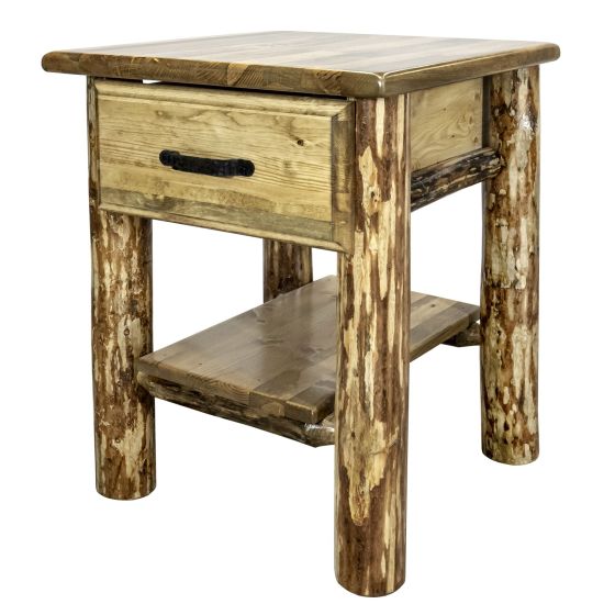 Glacier Country 1 Drawer Log Nightstand - Flat Drawer Front - Forged Iron Pull