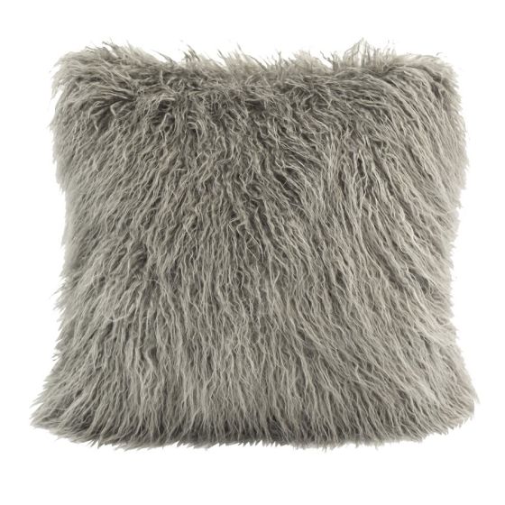 Mongolian Gray Faux Fur Throw Pillow 
