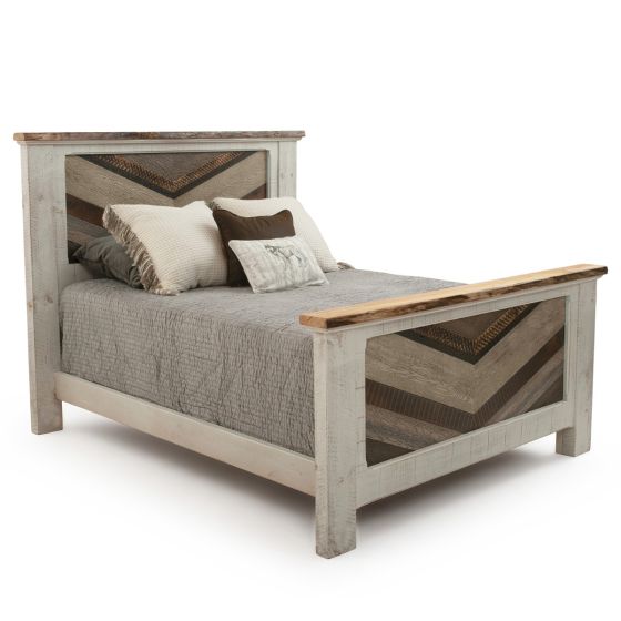 Rustic Chevron Cottage Barnwood Bed - Weathered Gray
