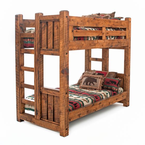 Sawmill Rough Sawn Timber Bunk Bed - Twin over Twin - Antique Barnwood Finish