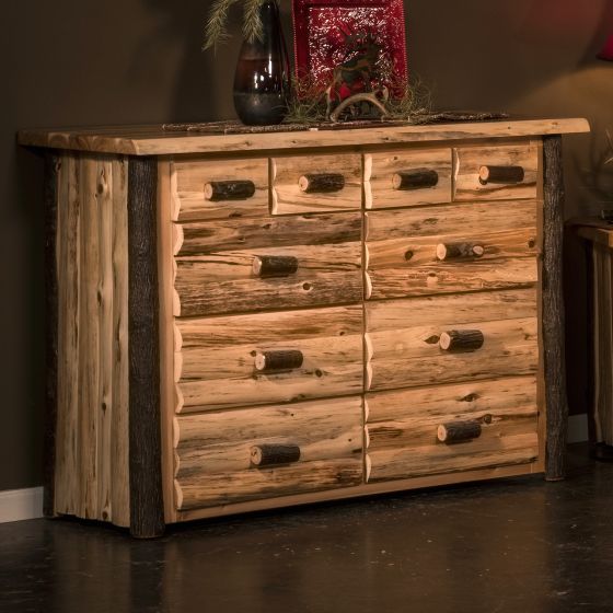 Hickory Logger 10 Drawer Dresser--Clear finish