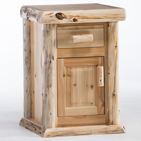 Cedar Lake Lodge Enclosed Log Nightstand--Clear finish