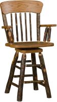 Rustic Hickory Swivel Oak Back Log Arm Barstool