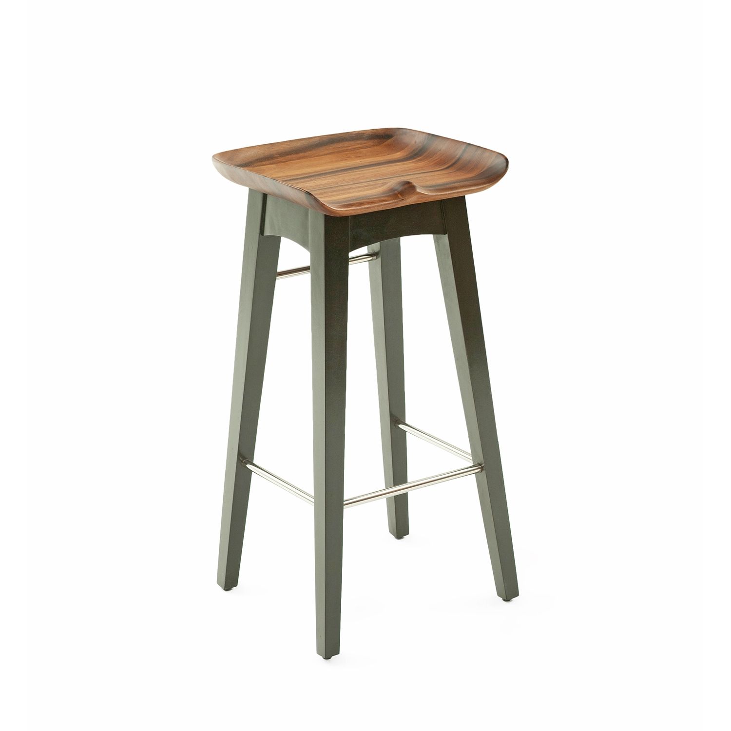 Solid Wood Bucket Bar Stool with Scooped Tractor Seat