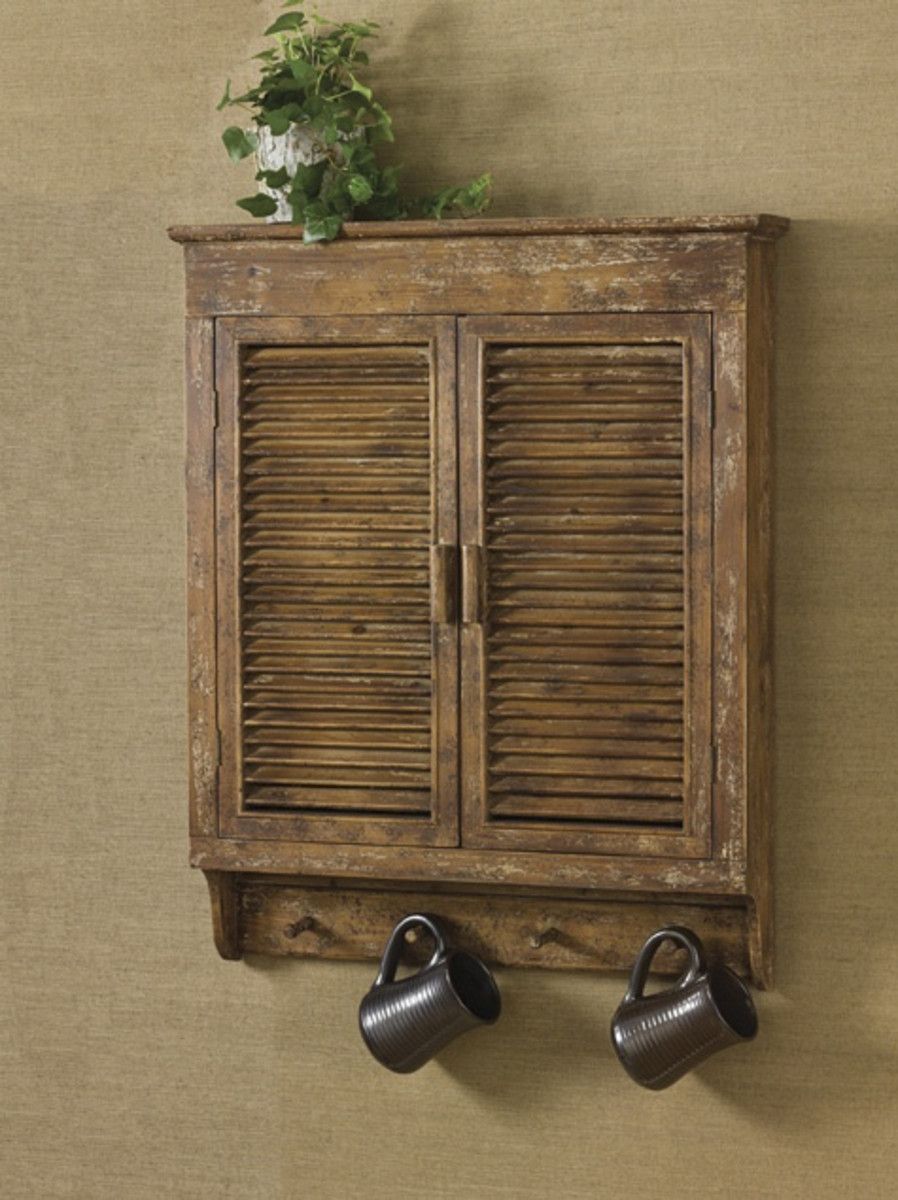 Distressed wood shop wall cabinet