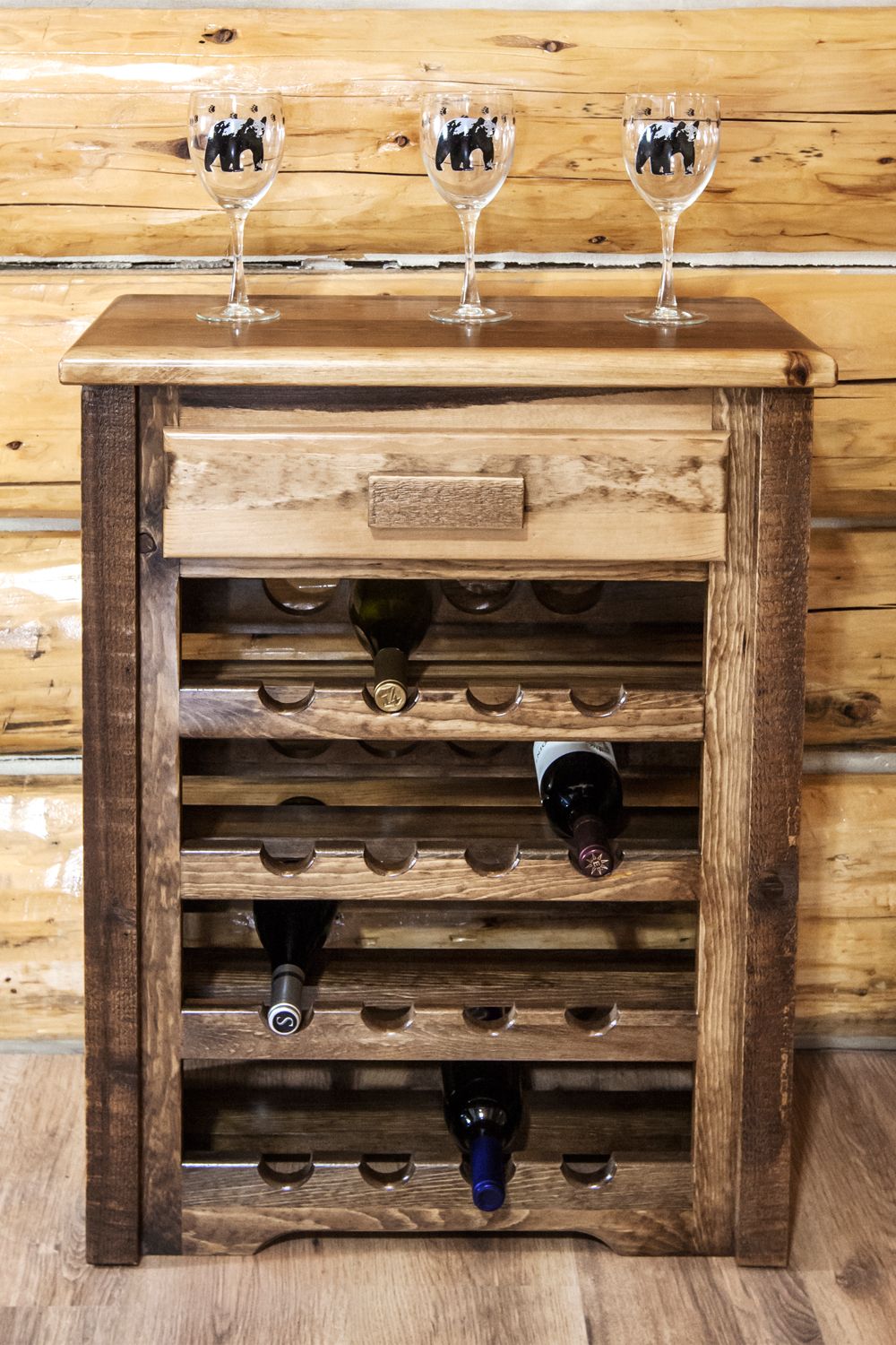 Homestead Rough Sawn Wine Rack Cabinet