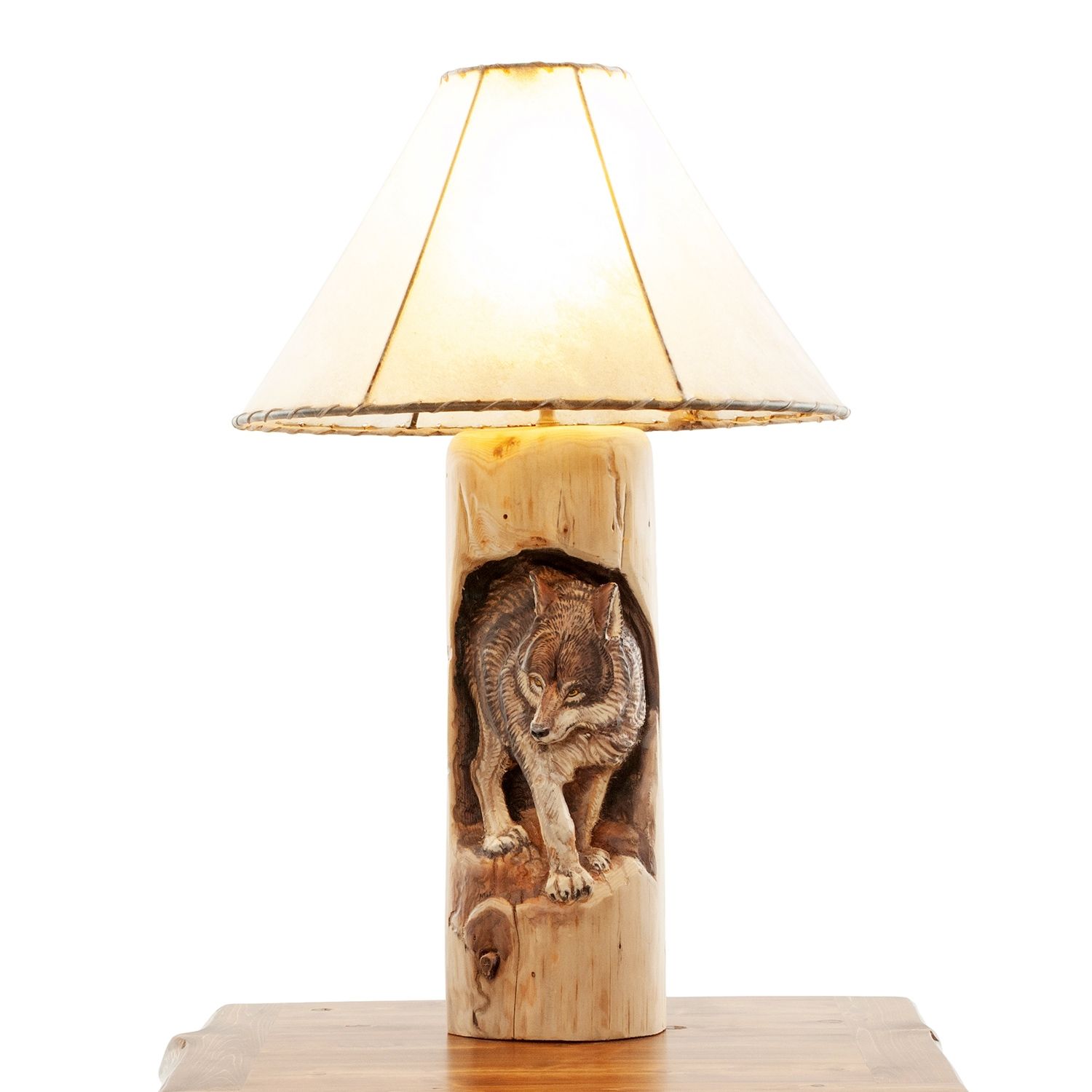 Hand Carved Wolf Table Lamp
