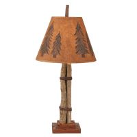 Rustic Twig & Leather Accent Table Lamp - Rustic Double Pine Lampshade