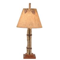 Rustic Twig & Leather Accent Table Lamp - Rustic Pine Bough Canopy Lampshade