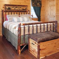 Hickory Log Bed with Metal Art
