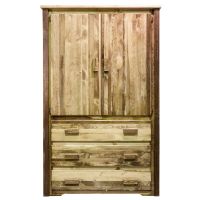 Homestead 3 Drawer Rough Sawn Armoire - Contoured Wood Pulls