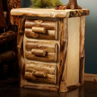 Beaver Creek Aspen 3 Drawer Log Nightstand--Half log drawers, Clear finish, Standard logs