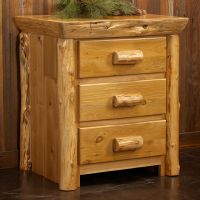 Cedar Lake Cabin 3 Drawer Log Nightstand--Flat drawer fronts, Honey finish