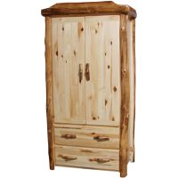 Beartooth Aspen 2 Drawer Log Armoire - Flat Front Drawers - Natural Panel & Natural Logs