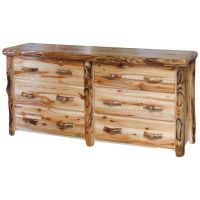Beartooth Aspen 6 Drawer Log Dresser - 72" - Flat Fronts - Wild Panel & Gnarly Log