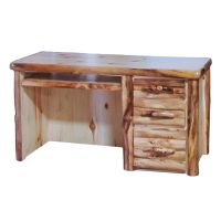 Beartooth Aspen Log Student Desk - Half Log Fronts - Natural Panel & Natural Logs - Standard Top Finish - Standard 3 Drawers - Keyboard Tray - Drawers on Right