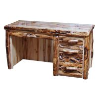 Beartooth Aspen Log Student Desk - Half Log Fronts - Wild Panel & Gnarly Logs - Liquid Glass Top Finish - Standard 3 Drawers - Pencil Drawer - Drawers on Right