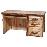 Beartooth Aspen Log Student Desk - Half Log Fronts - Wild Panel & Natural Logs - Standard Top Finish - Standard 3 Drawers - Pencil Drawer - Drawers on Right
