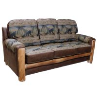 Beartooth Aspen Mountain Comfort Upholstered Sofa - Natural Log - Dakota Brandy Accent Fabric & Bear Sand Main Fabric