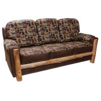 Beartooth Aspen Mountain Comfort Upholstered Sofa - Natural Log - Dakota Brandy Accent Fabric & Fairbanks Green Main Fabric
