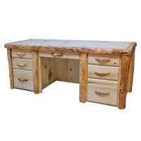 Beartooth Aspen Sierra Log Desk - Flat Fronts - Natural Panel & Natural Log - Standard Top Finish - Standard Left & Right Drawers - Pencil Drawer