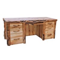 Beartooth Aspen Sierra Log Desk - Flat Fronts - Wild Panel & Gnarly Log - Standard Top Finish - Standard Left & Right Drawers - Keyboard Tray