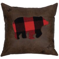 Buffalo Plaid Leather Bear Decor Pillow