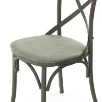 Iron X Rustic Upholstered Leather Stool - Pencil Grey Leather
