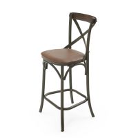 Iron X Rustic Upholstered Leather Stool - Classic Brown Leather