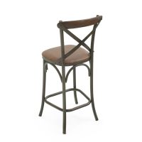 Iron X Rustic Upholstered Leather Stool - Classic Brown Leather