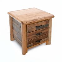 Laurel Hollow 3 Drawer Log Nightstand - Natural Clear Finish - Metal Handles