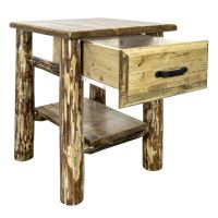 Glacier Country 1 Drawer Log Nightstand - Flat Drawer Front - Forged Iron Pull