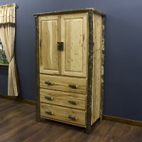 Real Hickory 3 Drawer Log Armoire--Clear finish