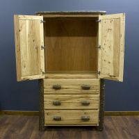 Real Hickory 3 Drawer Log Armoire--Clear finish