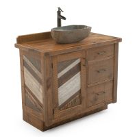 Rustic Chevron Barnwood Vanity - 36" Sink Center built with drawers. Top drawer is faux so a vessel sink can be centered on the vanity.