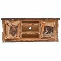 Carved Aspen Wildlife TV Stand--Clear Finish w/ Moose & Bear